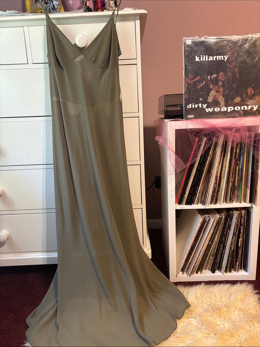Vintage Y2K Silk Victorias Secret Maxi Long Gown Slip Dress Lace Green Large Hot